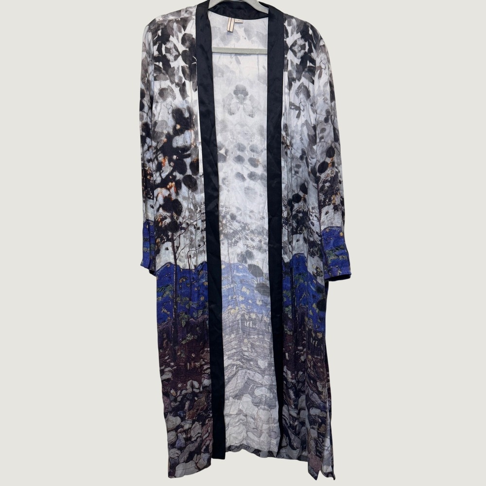 Blank London Duster Kimono L Multi Landscape Longline Boho Cardigan Ethereal